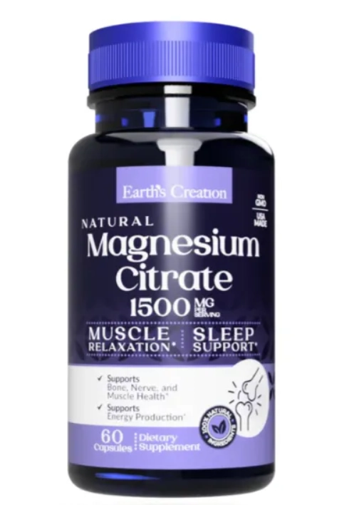 Magnésio Citrate, 1500mg, 60 Capsulas, Earth's Creation