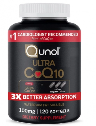 Ultra Coenzima CoQ10, 100mg, Suplemento natural solúvel em água e gordura patenteado, 120 cápsulas, Qunol