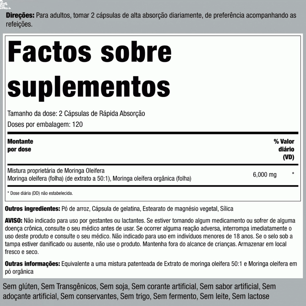 Moringa Oleifera 6000 mg (por dose) 240 Cápsulas – Piping Rock