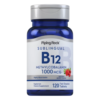 Vitamina B12 (Metilcobalamina), 1000mcg, 120 Comprimidos Sublinguais, PipingRock