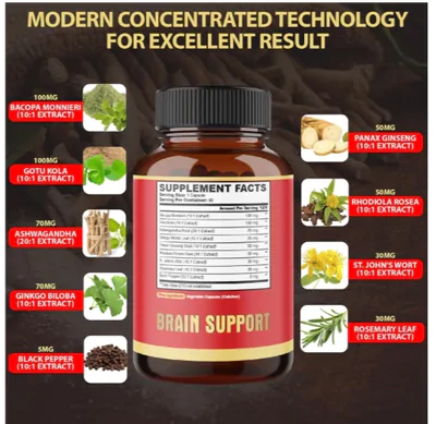 Brain Support, Suplemento 9 em 1 para Suporte Cerebral, Com Ashwagandha, Gotu Kola e Bacopa, 90 Cápsulas, Agobi