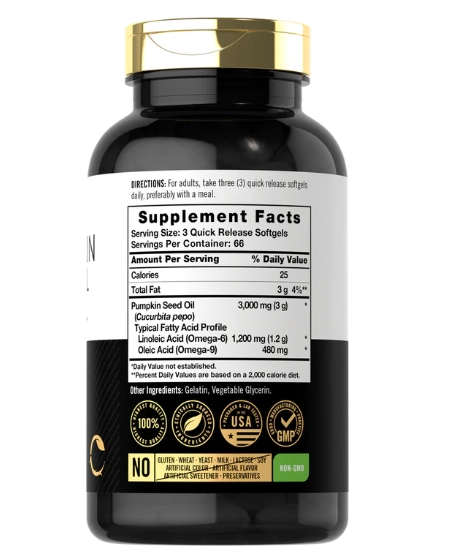 Semente de Abóbora, Pumpkin Seed Oil, 3000mg, 200 cápsulas, Carlyle