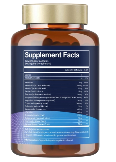 Thyroid Support, Suporte à Tireoide Com L-tirosina, Algas marinhas, Ashwagandha e Selênio, 120 Cápsulas, Totaria Health