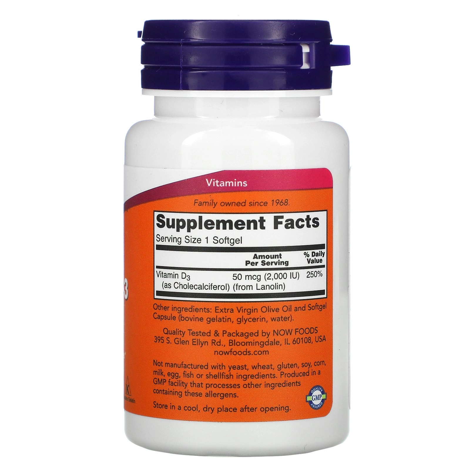 Vitamin D3 2000 IU, 120 Softgels, Now