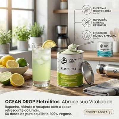 Eletólitos, Sabor Limão, 180g, 60 Doses, Ocean Drop