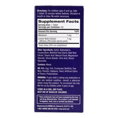 Melatonina Kids 1mg, com Erva-cidreira, 40 Cápsulas, Natrol