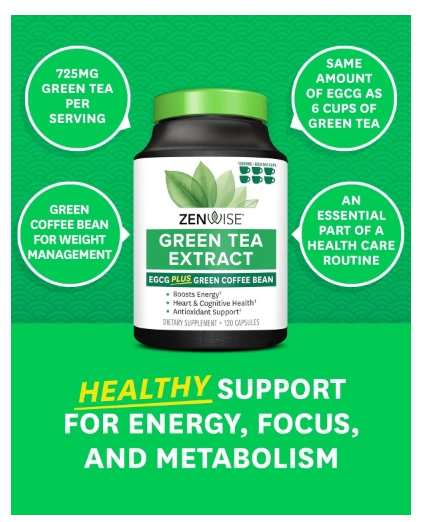 Green Tea Extract,  Chá Verde com Extrato de Grão de Café Verde, 120 Cápsulas, Zenwise
