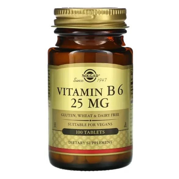 Vitamina B6, 25 mg, 100 Comprimidos, Solgar