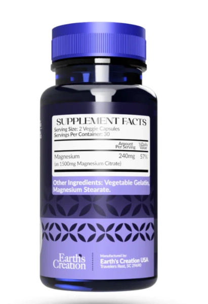 Magnésio Citrate, 1500mg, 60 Capsulas, Earth's Creation