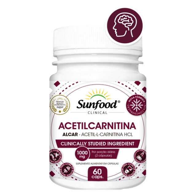 Acetilcarnitina, 1000mg, 60 Cápsulas, Sunfood