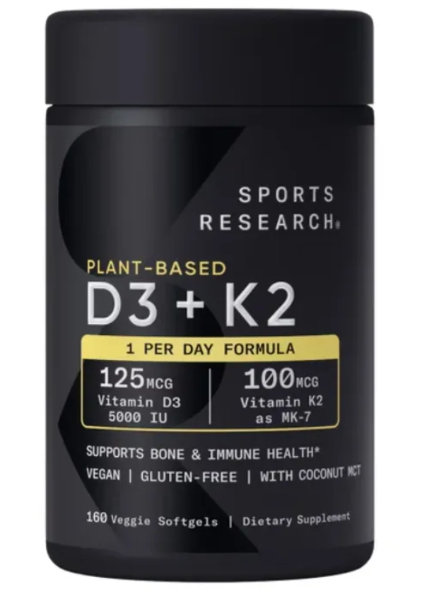 Vitamina D3 5000IU  + K-2 MK-7 100mg,  160 Cápsulas, Sports Research