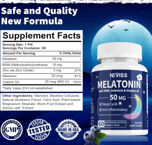 Melatonina 50mg, 60 comprimidos mastigáveis, Neviss