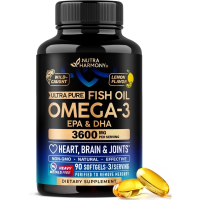 Omega 3 Fish Oil, 3600mg, 90 Softgels, Nutraharmony 