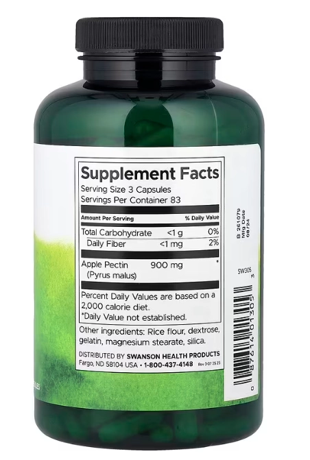 Apple Pectin 300mg, Pectina de Maçã, 250 Cápsulas, Swanson