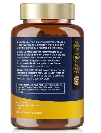 Cortisol com Ashwagandha, Magnésio, Rhodiola Rosea, L Teanina, Equilíbrio Hormona, 120 Cápsulas, Totaria