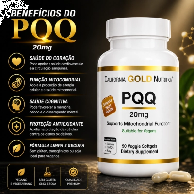 PQQ 20mg, Energia, Vitalidade e Longevidade Celular, 20 Cápsulas, California Gold Nutrition