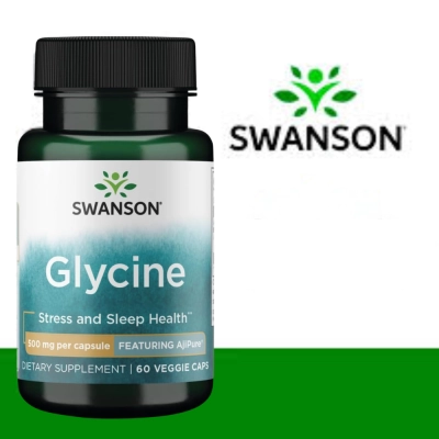 Glicina 500mg, Aminoácido para Suporte ao Relaxamento, Equilíbrio do Sistema Nervoso, 60 Cápsulas, Swanson