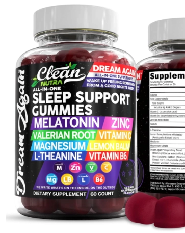 Melatonina 10mg, Com Valeriana, L-Teanina, Vitamina B6 e Magnésio, 60 Gomas Sabor Framboesa, Clean Nutraceuticals