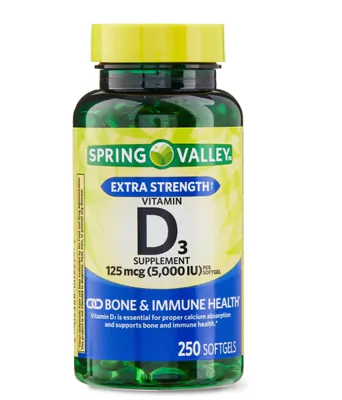 Vitamina D3 5000IU, 250 Cápsulas, Spring Valley