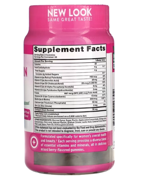 Multivitamínico Feminino + Colágeno, 70 Gomas Sabor Frutas Vermelhas, Nature's Truth