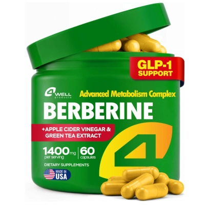 Berberine HCL 1400mg, Berberina Ativador de GLP-1, 60 Cápsulas, 4Well Products