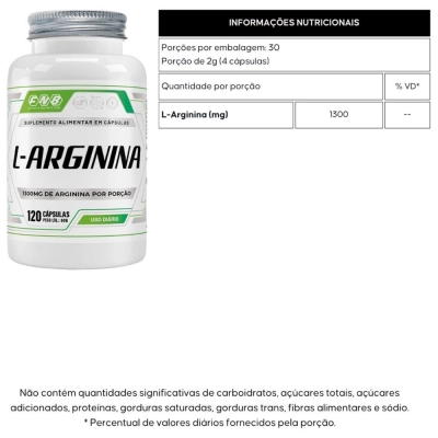 L-Arginina, 1300mg, 120 Cápsulas, FBN