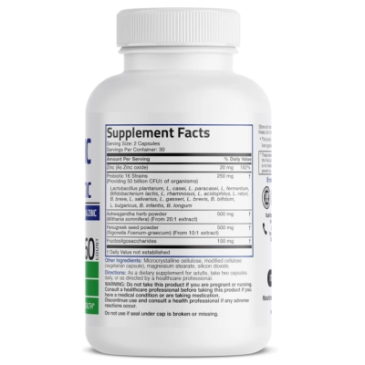 Probiótico Masculino 50 Bilhões UFC, com Prebiótico, Ashwagandha, Feno-grego e Zinco, 60 Cápsulas, Bronson 