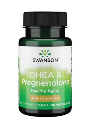 DHEA 25mg e Pregnenolone 100mg, 60 cápsulas, Swanson