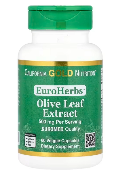 Olive Leaf, Extrato da Folha de Oliveira 500mg, 60 Cápsulas, California Gold EuroHerbs