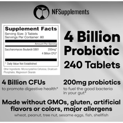 Probiótico Saccharomyces Boulardii, 4 bilhões de UFC, 240 Comprimidos, Natural Foundation Supplements