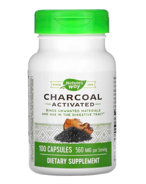 Charcoal Activated (Carvão Vegetal Ativado), 560mg, 100 Cápsulas, Nature's Way
