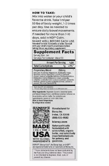 NDF Pooper, Apoia a Motilidade Intestinal Saudável, 59ml Sabor Manga, Bioray