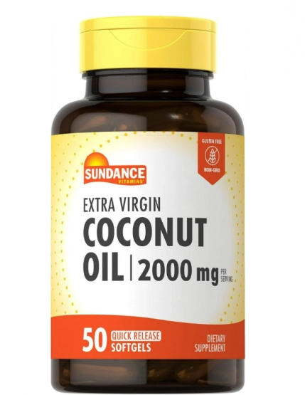 Coconut Oil, Óleo de Coco, 2000mg, 50 Cápsulas, Sundance