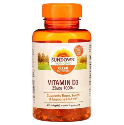 Vitamina D3 25mcg, 1000IU, 400 Cápsula, Sundown