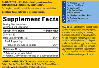 Melatonina 10mg, 70 Gomas Sabor Morango, Nature Made