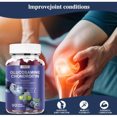 Glucosamina e Condroitina 3000mg, com MSM e Sabugueiro, 90 Gomas Sabor Mirtilo, ALPHA01