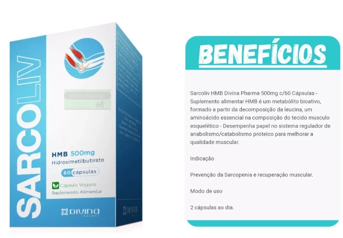 Sarcoliv HMB, 500mg,  60 Cápsulas, Divina Pharma