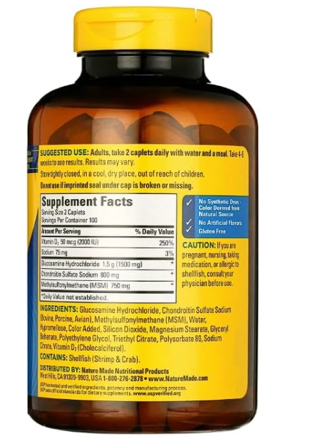 TripleFlex Triple Strength + D3, Glucosamina Condroitina com MSM, 200 cápsulas, Nature Made