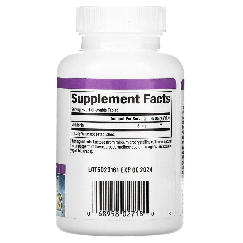 Melatonina 5mg, 180 Tabletes Mastigáveis, Natural Factors