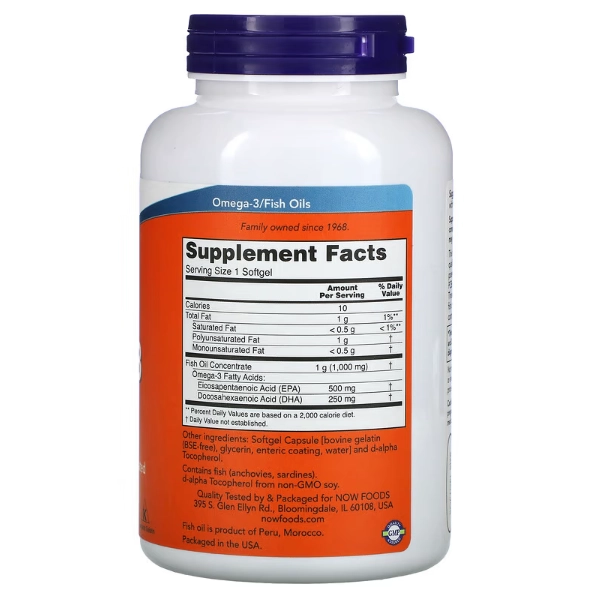 Ultra Ômega 3, 1000mg, 500 EPA 250 DHA 180 Cápsulas, Now