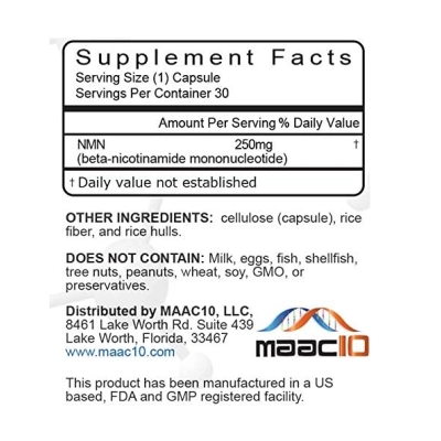 NMN 250mg, Mononucleotídeo de Nicotinamida, 30 Cápsulas, MAAC10