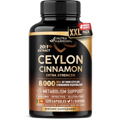 Ceylon Cinnamon Extra Strength, 8000mg, 120 Cápsulas, Nutraharmony