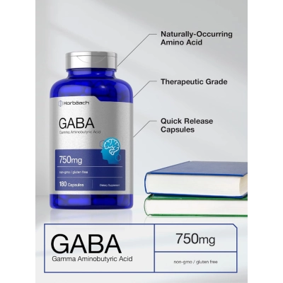 GABA, 750mg, 180 Cápsulas, Horbaach