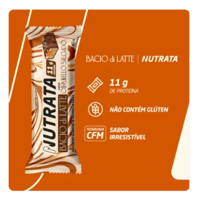 Barra Proteica Bacio di Latte, 3 Unidades 45g Cada, Sabor Caramelo Salgado, Nutrata