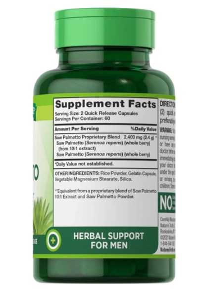 Saw Palmetto 2400mg, 120 Cápsulas, Nature's Truth