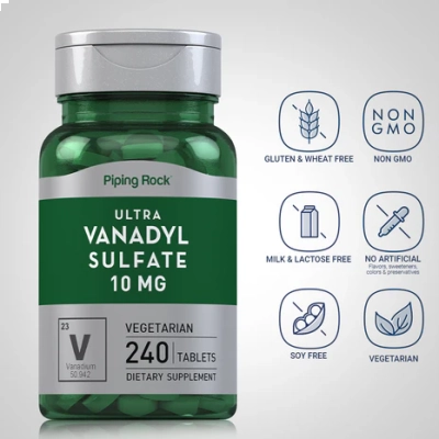 Vanadyl Sulfate 10mg, Complexo de Vanadil Ultra, 240 Comprimidos, PipingRock