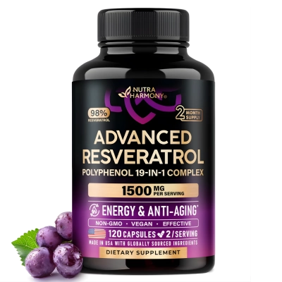 Advanced Resveratrol, 19 em 1, Complexo Polifenólico, 1500mg, 120 Cápsulas, Nutra Harmony