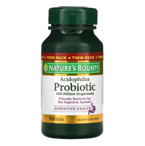 Probiótico, 100 Milhões de Lactobacilos, 100 Comprimidos, Natures Bounty