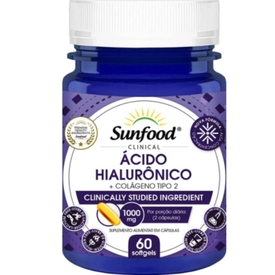 Ácido Hialurônico com Colágeno Tipo II, 1000mg, 60 Softgels, Sunfood