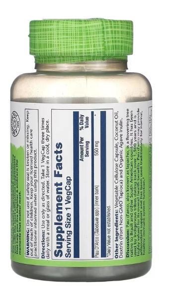 Pau D'Arco, 550mg, 100 VegCaps, Solaray
